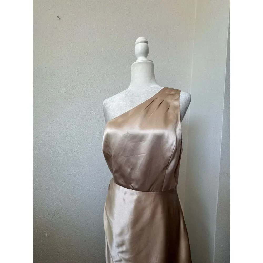 J. Crew One-Shoulder Satin Dress in Champagne Blush 100% Silk SZ 10